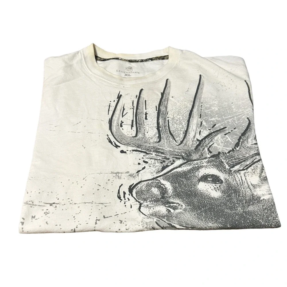 Legendary XL Deer Buck Graphic Tee Distressed Camo Trim Hunting - Picture 7 of 14